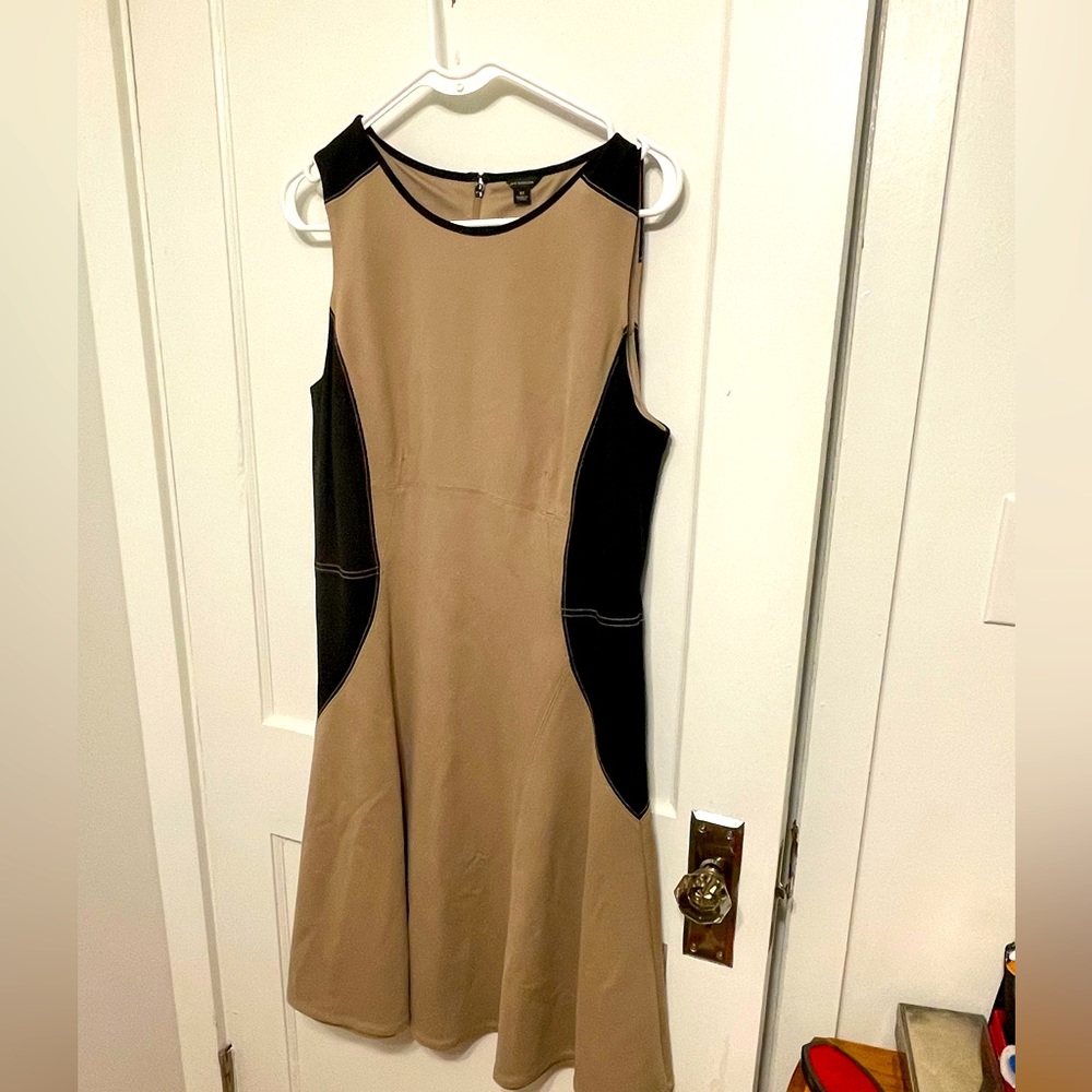 Ann Taylor tan black sleeveless flare dress 12